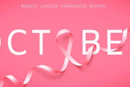 Poster with realistic pink ribbon. Symbol of national breast canser awareness month in october. Vector Real Stories and Practical Support for Breast Cancer Thrivers